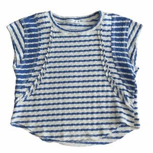 ALTAR'D STATE Blue and Cream Striped Textured Cap Sleeve Blouse Size XS